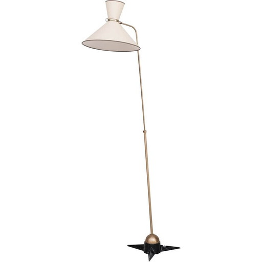 Vintage French brass adjustable floor lamp by Robert Mathieu, 1950s