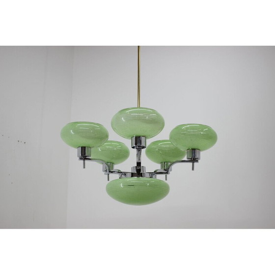 Image 1 of Vintage chrome steel and glass chandelier, Czechoslovakia 1930