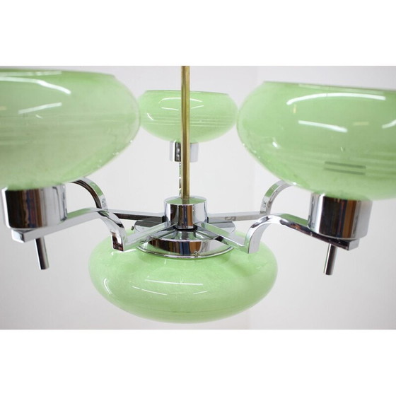 Image 1 of Vintage chrome steel and glass chandelier, Czechoslovakia 1930