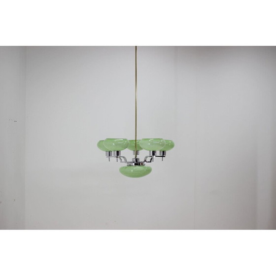 Image 1 of Vintage chrome steel and glass chandelier, Czechoslovakia 1930
