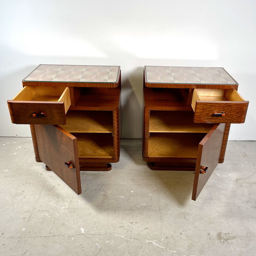 Art Deco Nightstands Set From Czechoslovakia (1950S), Mahogany