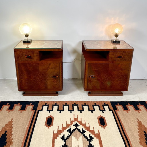 Art Deco Nightstands Set From Czechoslovakia (1950S), Mahogany