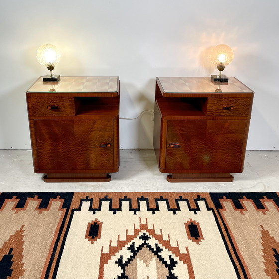 Image 1 of Art Deco Nightstands Set From Czechoslovakia (1950S), Mahogany