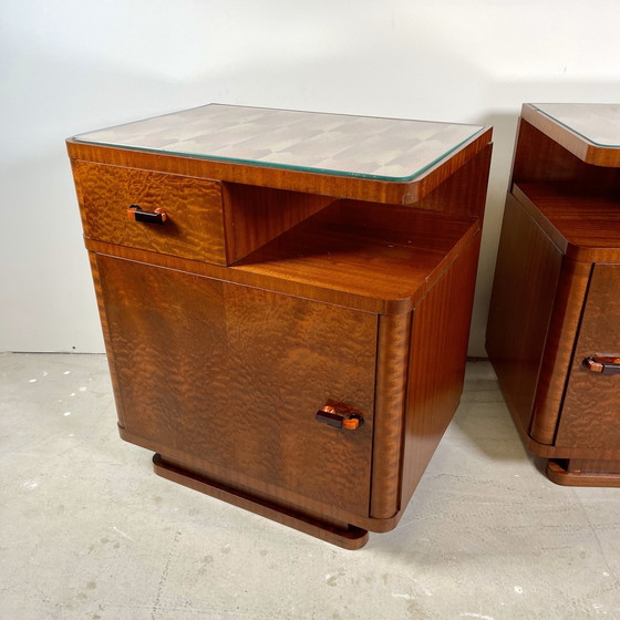 Image 1 of Art Deco Nightstands Set From Czechoslovakia (1950S), Mahogany