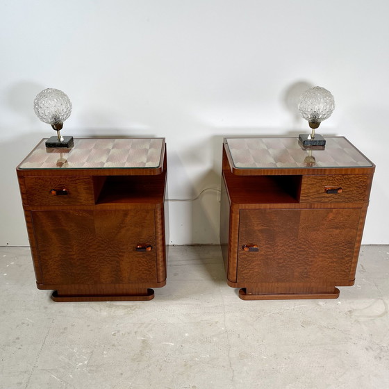 Image 1 of Art Deco Nightstands Set From Czechoslovakia (1950S), Mahogany