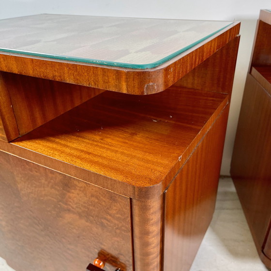 Image 1 of Art Deco Nightstands Set From Czechoslovakia (1950S), Mahogany