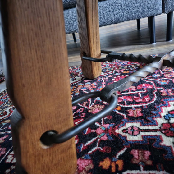 Image 1 of Brutalist Solid Oak Coffee Table With Iron Details De Puydt)