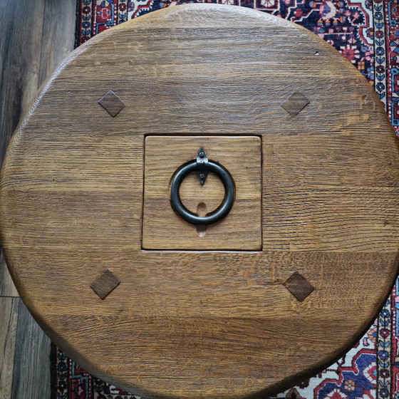 Image 1 of Brutalist Solid Oak Coffee Table With Iron Details De Puydt)