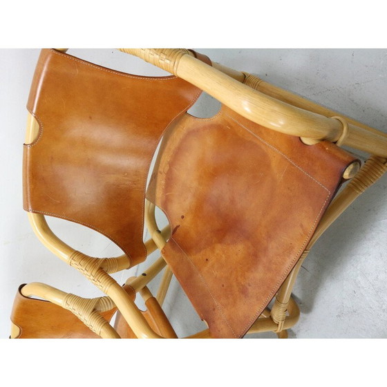 Image 1 of Vintage "Manilla" dining set in bamboo and saddle leather for Horsnæs Møbelfabrik, Denmark 1960