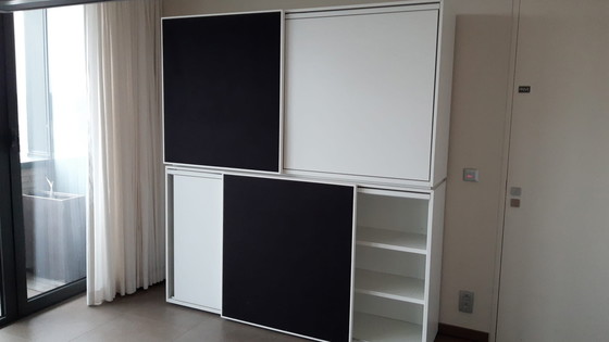 Image 1 of 2x Custom made desks with two matching sliding cabinets