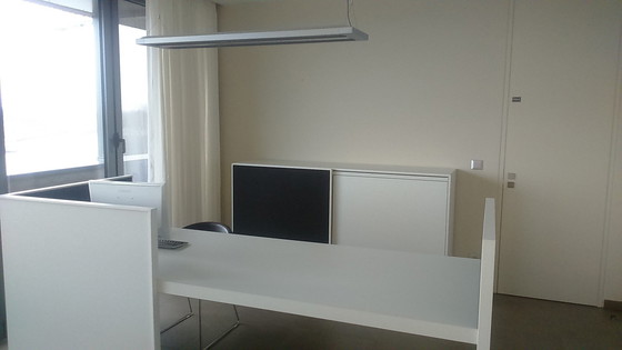 Image 1 of 2x Custom made desks with two matching sliding cabinets