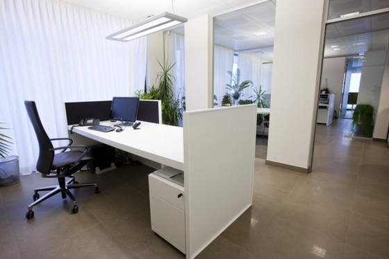 Image 1 of 2x Custom made desks with two matching sliding cabinets