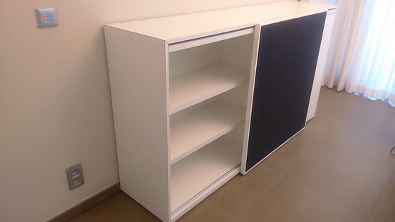 Image 1 of 2x Custom made desks with two matching sliding cabinets