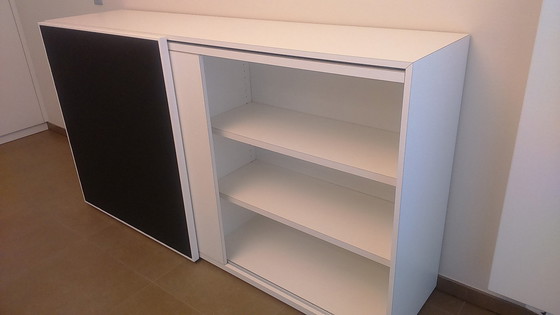 Image 1 of 2x Custom made desks with two matching sliding cabinets