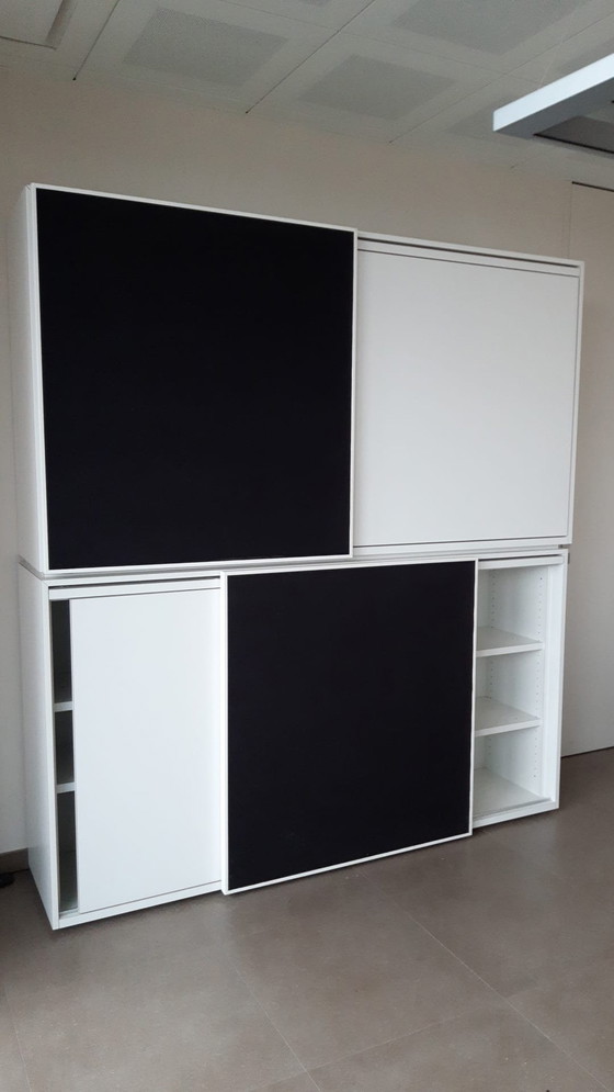 Image 1 of 2x Custom made desks with two matching sliding cabinets