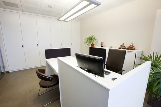 Image 1 of 2x Custom made desks with two matching sliding cabinets