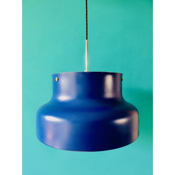 Image 1 of Vintage Bumlingen pendant lamp in blue lacquered metal by Anders Pehrsson, Sweden 1970
