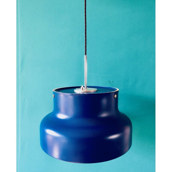 Image 1 of Vintage Bumlingen pendant lamp in blue lacquered metal by Anders Pehrsson, Sweden 1970