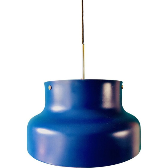 Image 1 of Vintage Bumlingen pendant lamp in blue lacquered metal by Anders Pehrsson, Sweden 1970