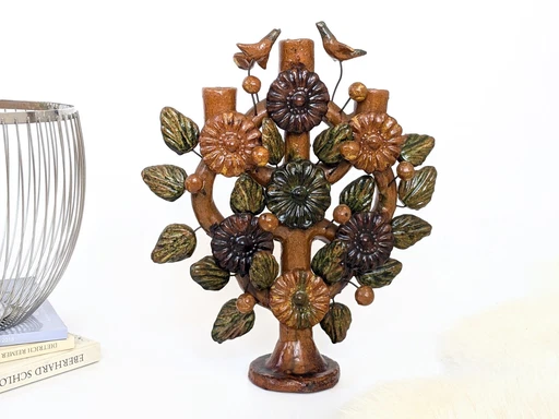 Mexican Folk Art Candelabra | 1970S | Tree Of Life