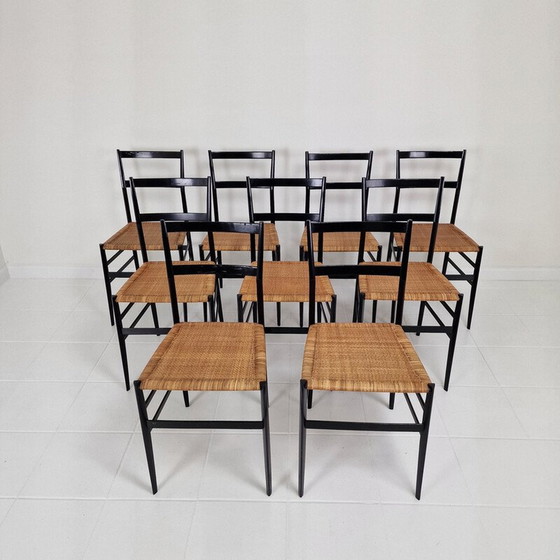 Image 1 of Set of 9 vintage "Superleggera" black chairs by Gio Ponti for Cassina, Italy 1960s