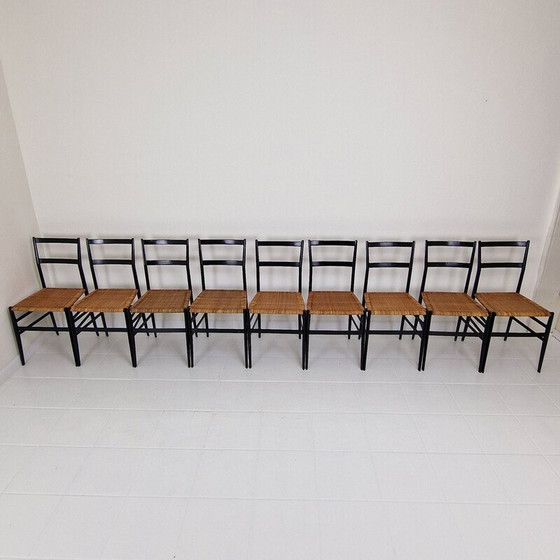 Image 1 of Set of 9 vintage "Superleggera" black chairs by Gio Ponti for Cassina, Italy 1960s