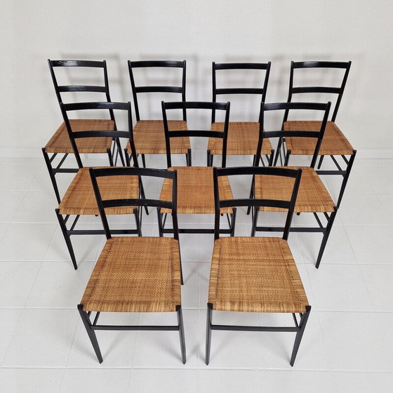 Image 1 of Set of 9 vintage "Superleggera" black chairs by Gio Ponti for Cassina, Italy 1960s