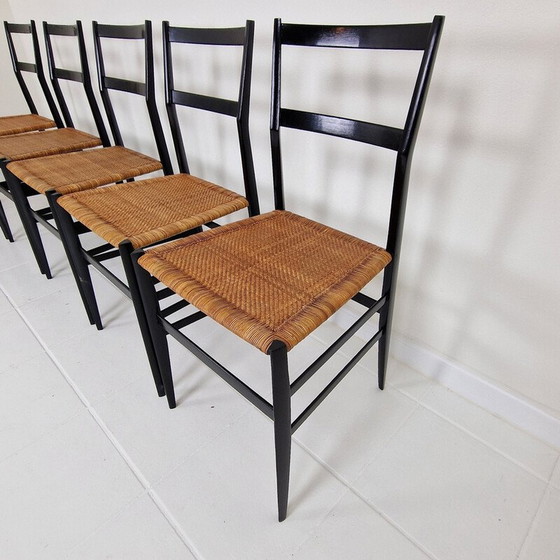 Image 1 of Set of 9 vintage "Superleggera" black chairs by Gio Ponti for Cassina, Italy 1960s
