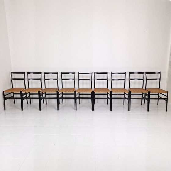 Image 1 of Set of 9 vintage "Superleggera" black chairs by Gio Ponti for Cassina, Italy 1960s