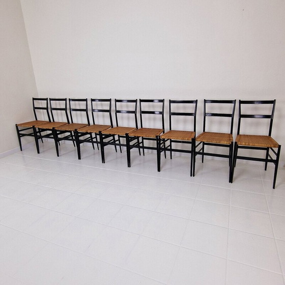 Image 1 of Set of 9 vintage "Superleggera" black chairs by Gio Ponti for Cassina, Italy 1960s