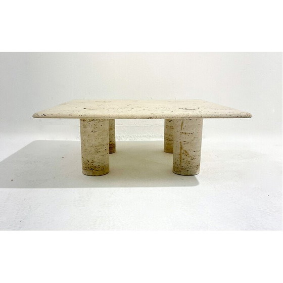 Image 1 of Mesa de centro cuadrada de travertino de mediados de siglo, década de 1970