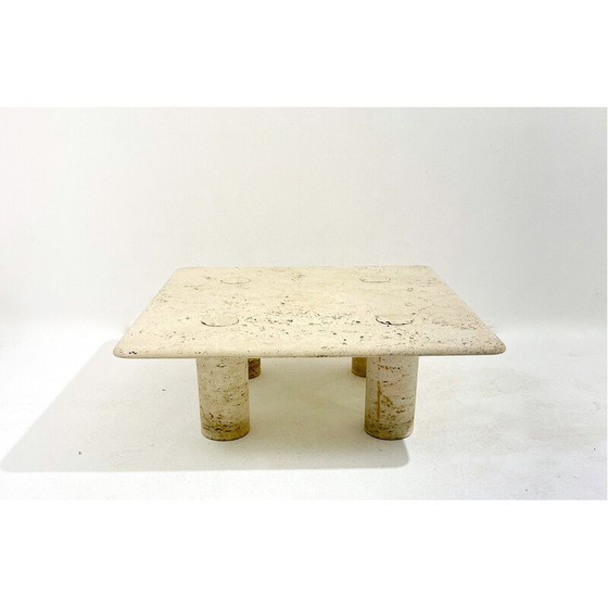 Image 1 of Mesa de centro cuadrada de travertino de mediados de siglo, década de 1970