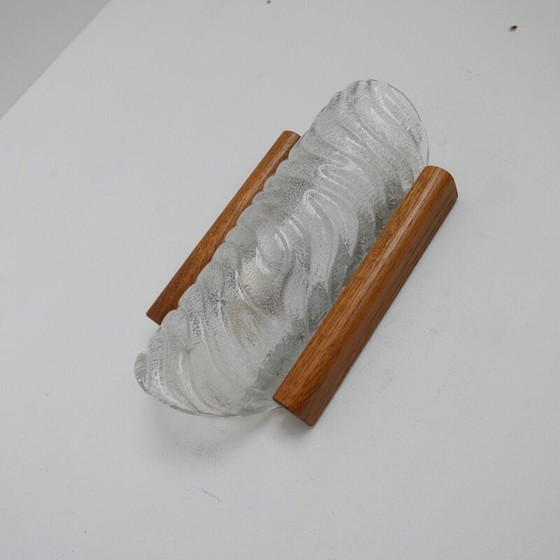 Image 1 of Vintage glass and oak wall lamps, Belgium 1960