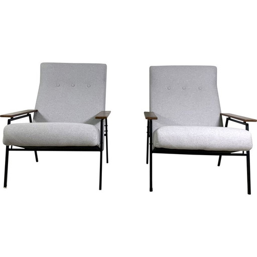 Vintage armchair in walnut wood and black metal by Rob Parry for Gelderland, 1950