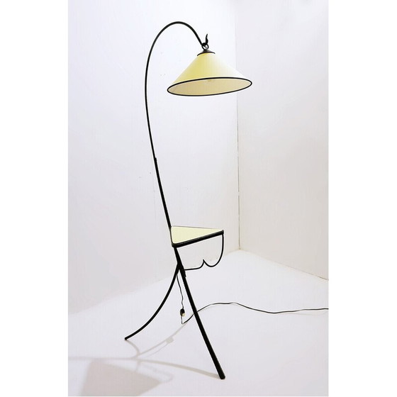 Image 1 of Mid-century wrought iron tripod floor lamp with shelf, Italy 1960s