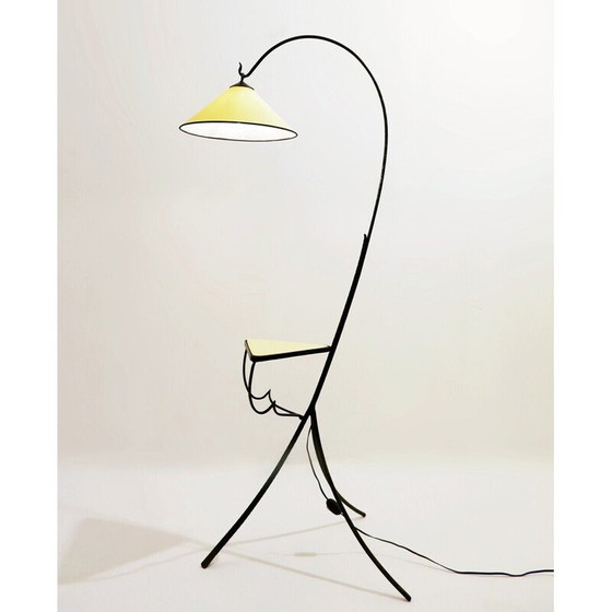 Image 1 of Mid-century wrought iron tripod floor lamp with shelf, Italy 1960s