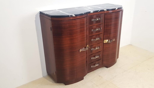 French Art Deco Rosewood Sideboard With Marble Top C.1930