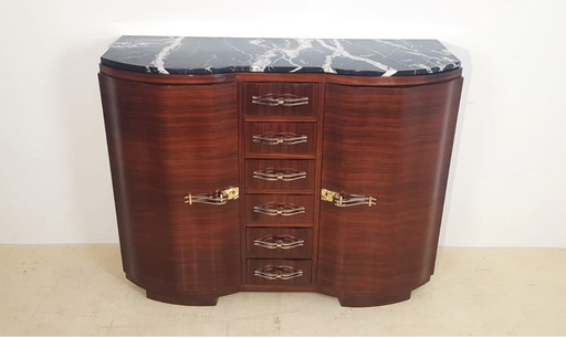 French Art Deco Rosewood Sideboard With Marble Top C.1930