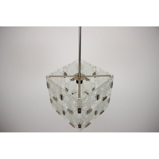 Mid-century square clear glass chandelier by Kamenicky Senov, 1960s