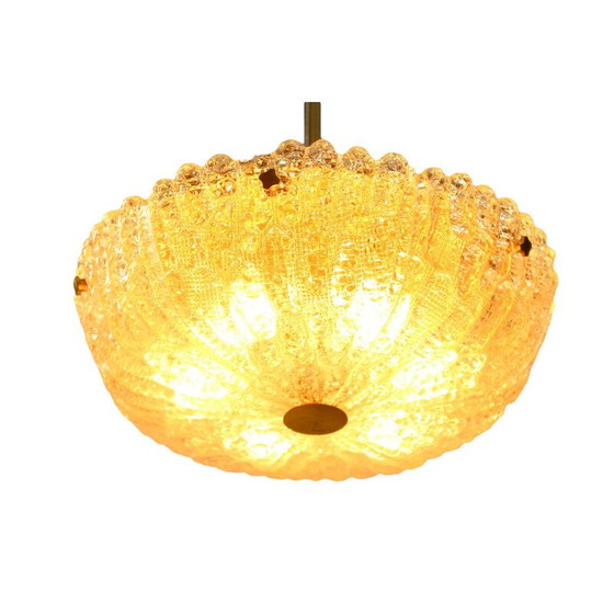 Image 1 of Vintage brass and crystal glass pendant light by Carl Fagerlund for Orrefors, 1960