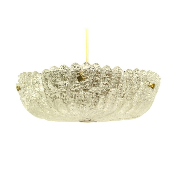 Image 1 of Vintage brass and crystal glass pendant light by Carl Fagerlund for Orrefors, 1960