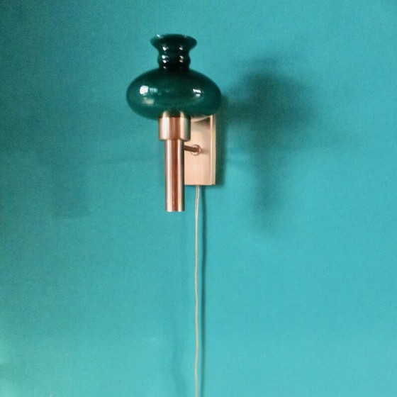 Image 1 of Vintage brushed brass and glass wall lamp Vitrika, Denmark 1980