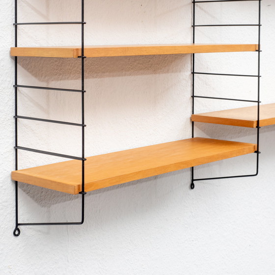 Image 1 of 60s wall shelf, beech, black ladders