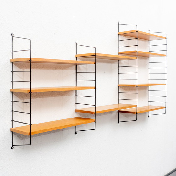 Image 1 of 60s wall shelf, beech, black ladders