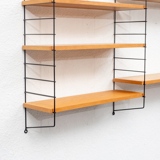 Image 1 of 60s wall shelf, beech, black ladders