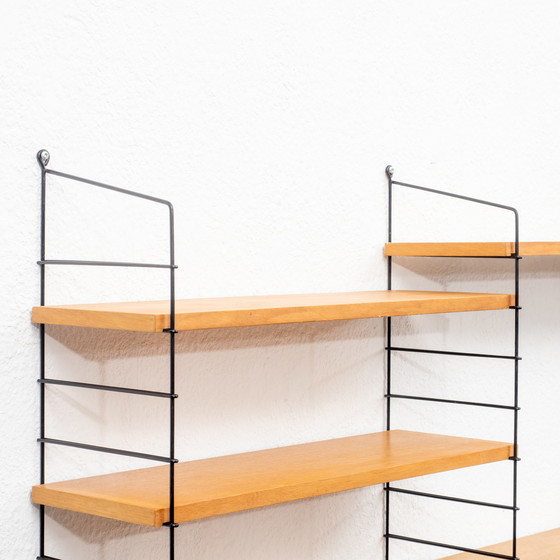 Image 1 of 60s wall shelf, beech, black ladders