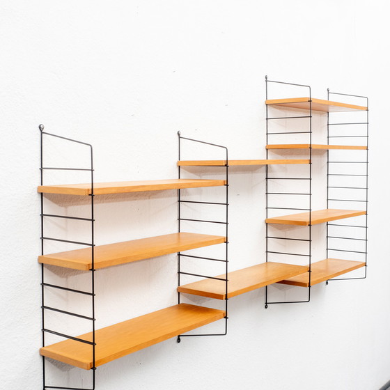 Image 1 of 60s wall shelf, beech, black ladders