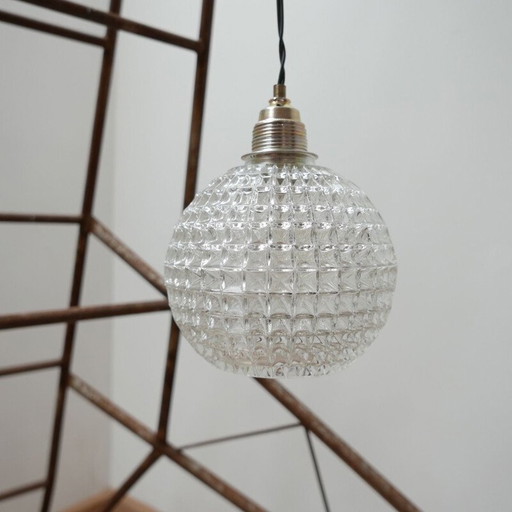 Vintage glass ball pendant lamp, Holland 1990
