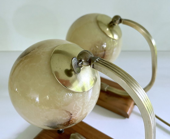 Image 1 of 2X Art Deco Glass Wood Table Lamps