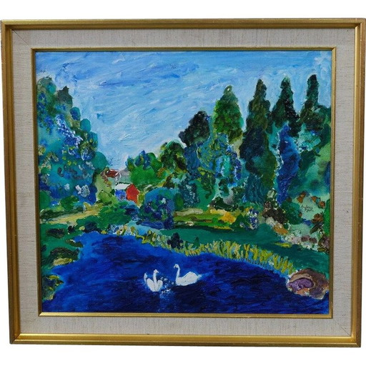 Pintura al óleo moderna vintage de Anders Fogelin, Suecia, 1960